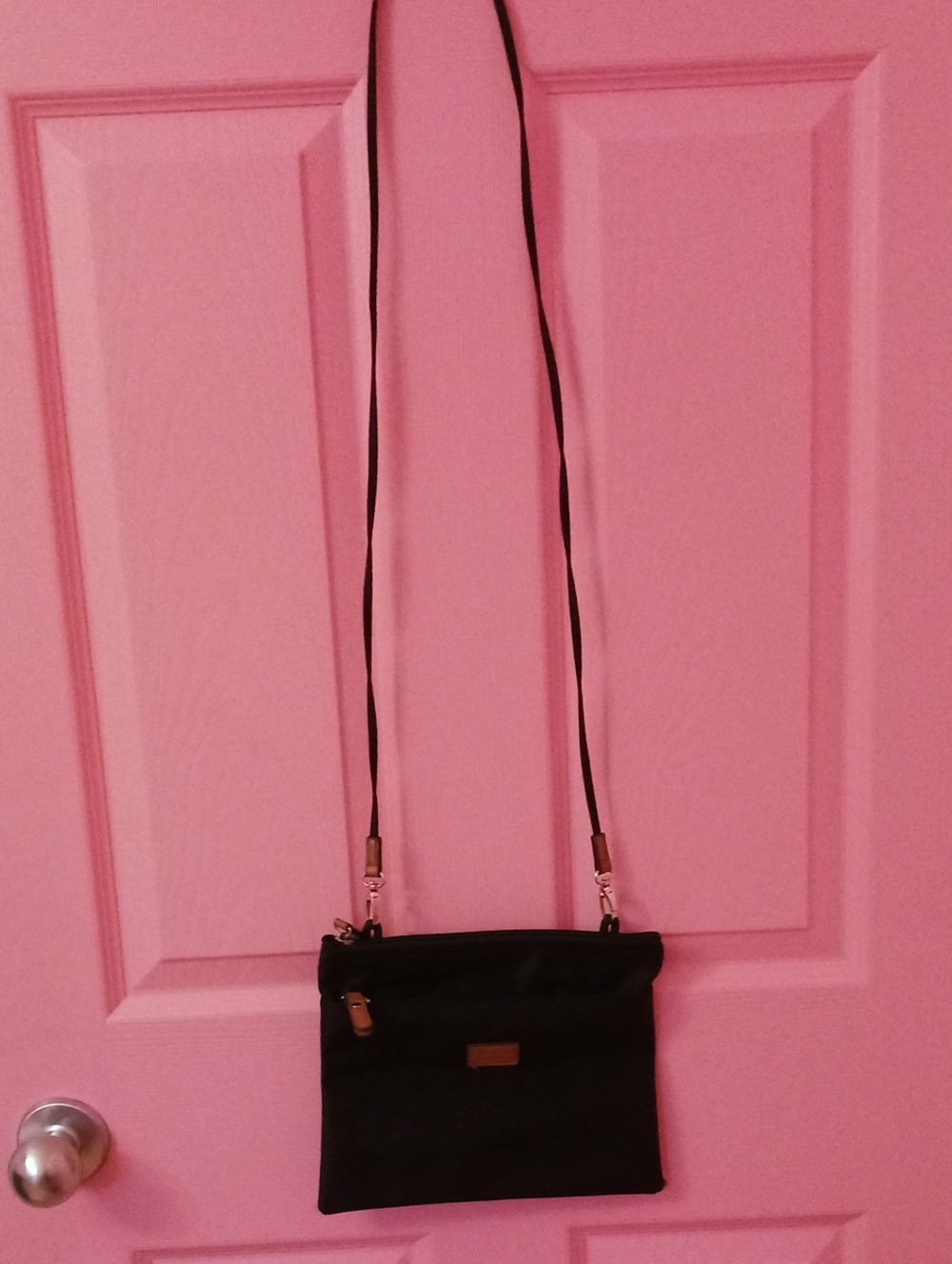 Roots Black Crossbody Shoulder Bag with Brown Trim. Add On Purse.